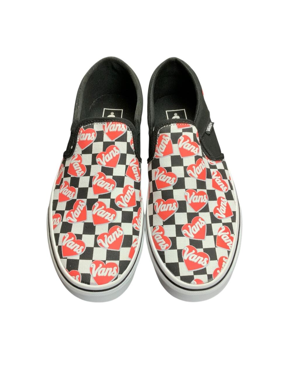 Vans Classic Slip-On Heart Checkerboard Sneakers Women’s 9.5 Red Black White